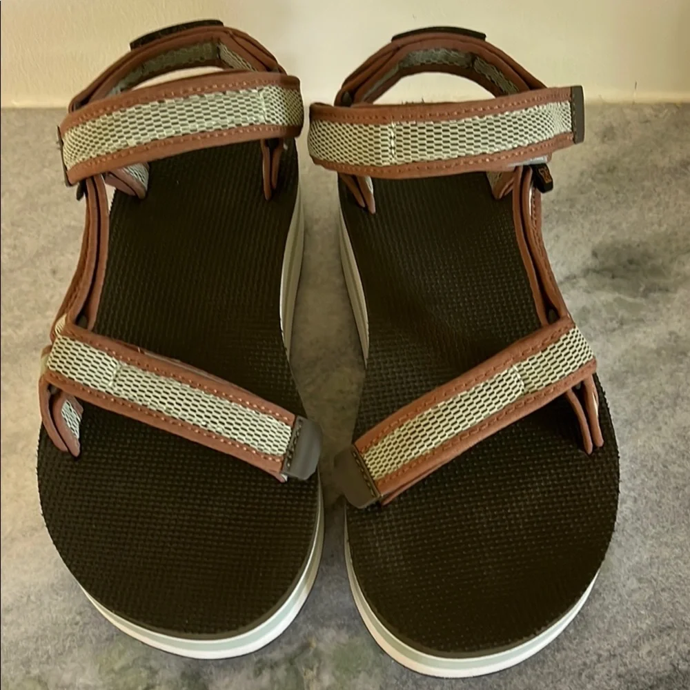 Teva Flatform Universal Mesh Print Women's Wedge Sandal Dark Olive SeaFoam - Picture 7 of 11